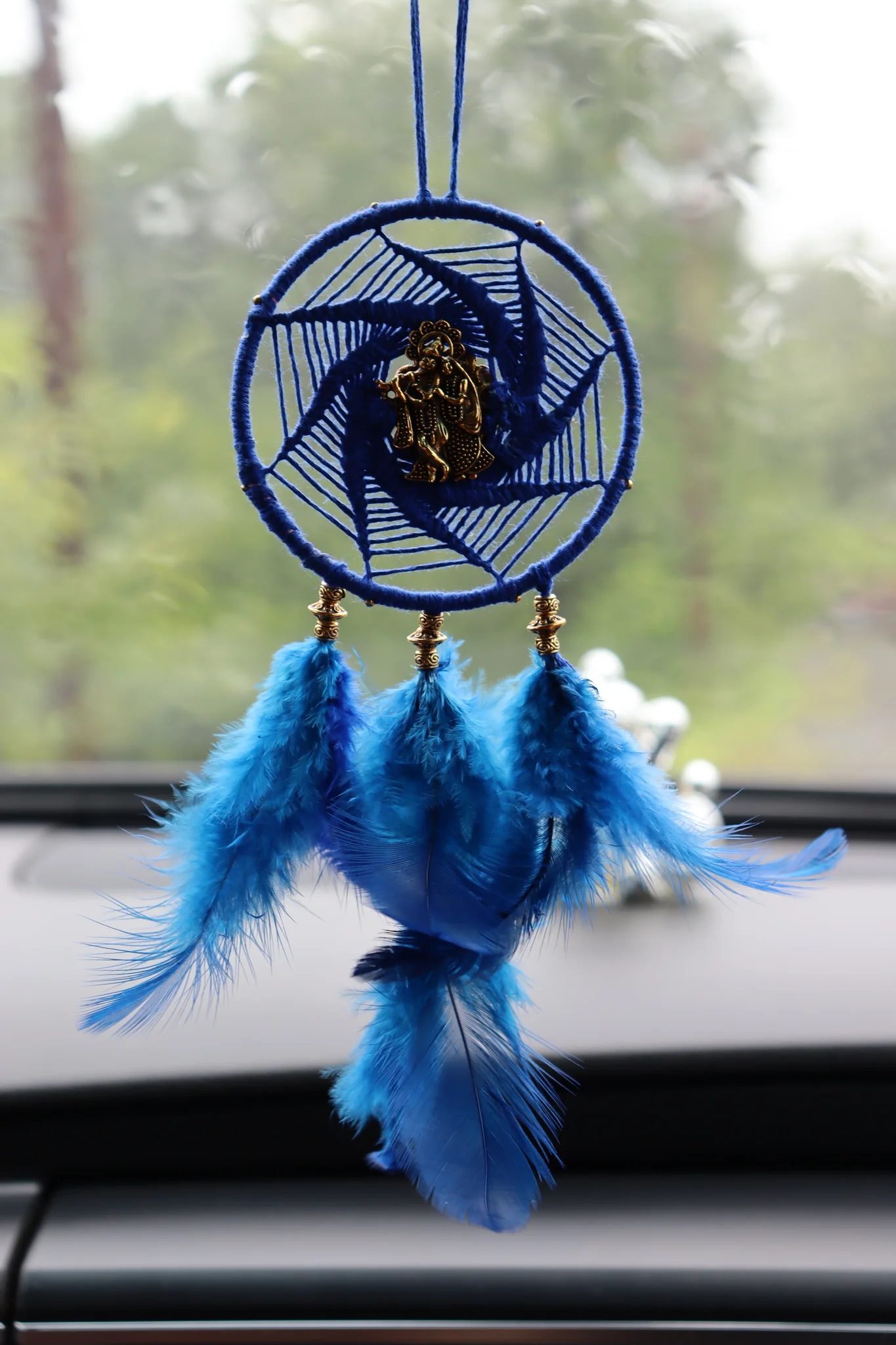 Handmade Royal Blue Woven Dreamcatcher with Feathers