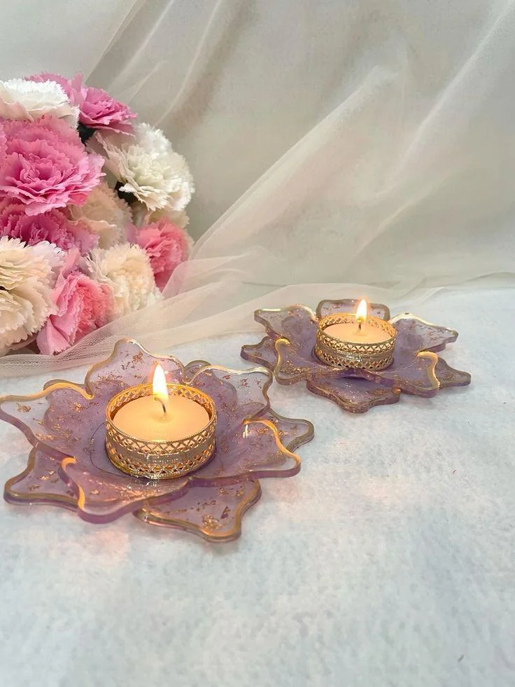 Rose Quartz & Gold Lotus Diyas